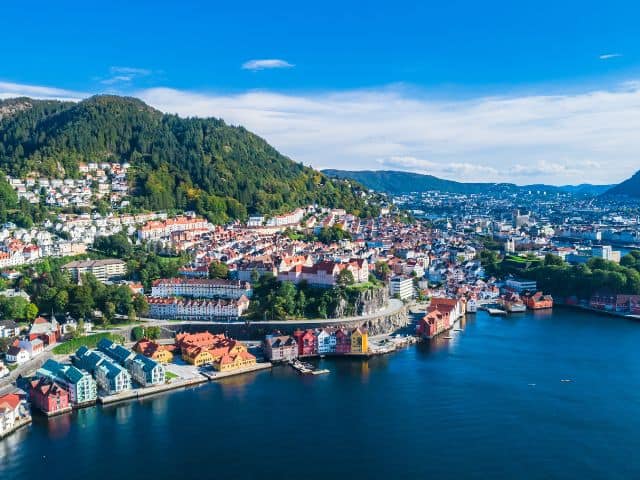 An aerial view of the city of Bergen in Norway.