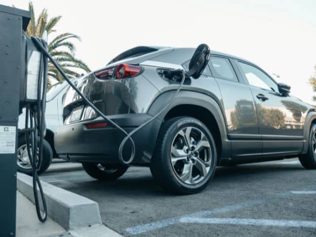 A picture of an electric vehicle charging.