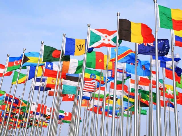 A picture of several countries' flags