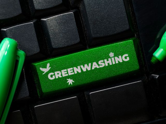 A picture of the word "greenwashing" written on a green keyboard button. sustainable travel destinations