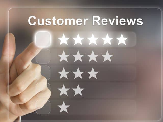 A picture of customer reviews on a virtual screen.