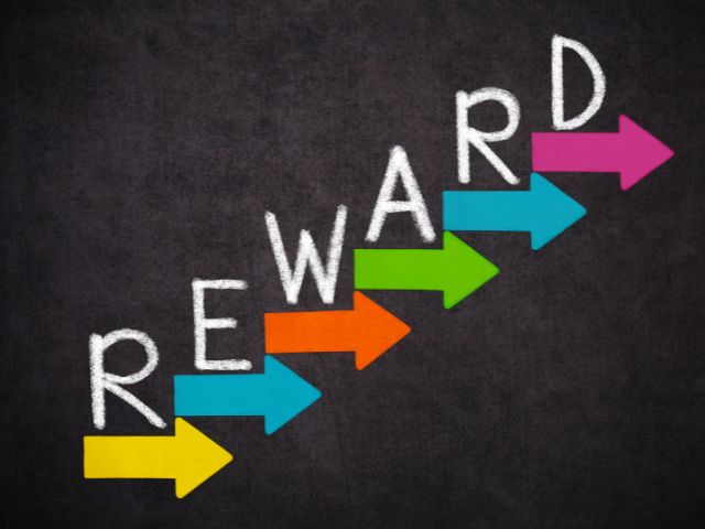 A picture of the word "Reward" written on a blackboard.