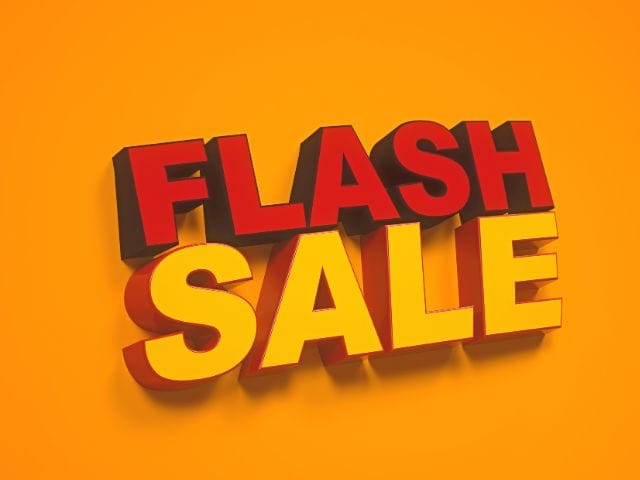 A picture of the words "Flash sale" written on an orange background.