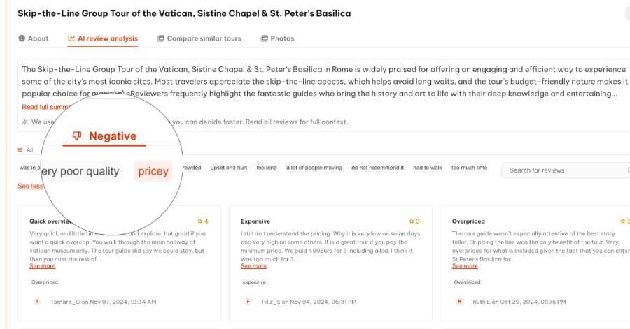 Vatican Tour AI Review Analysis