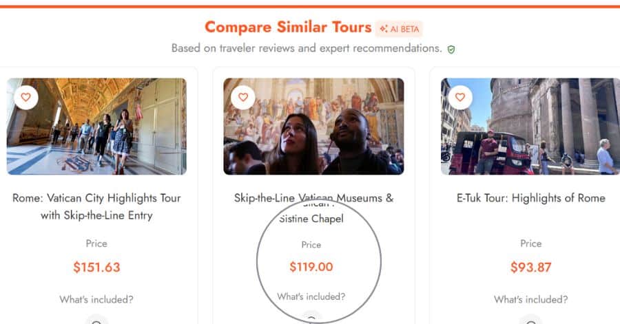 Vatican Tours Prices Comparison